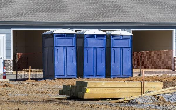 Clean portable restroom beside a job site